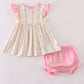 Pink lemon print bow ruffle bloomer set