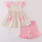 Pink lemon print bow ruffle shorts set