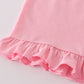 Pink lemon print bow ruffle shorts set