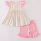 Pink lemon print bow ruffle shorts set