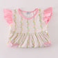 Pink lemon print bow ruffle shorts set