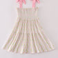 Pink lemon print bow smocked tiered mom&me dress
