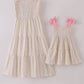 Pink lemon print bow smocked tiered mom&me dress