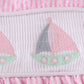 Pink stripe seersucker sailboat embroidery smocked dress