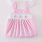Pink stripe seersucker sailboat embroidery smocked dress