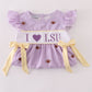 Purple stripe seersucker football I love LSU embroidery set