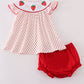 Red dot strawberry embroidery smocked bloomer set
