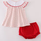 Red dot strawberry embroidery smocked bloomer set