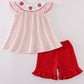 Red dot strawberry embroidery smocked shorts set