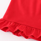 Red dot strawberry embroidery smocked shorts set