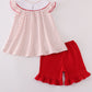 Red dot strawberry embroidery smocked shorts set