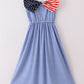 Blue flag bow gingham mom dress