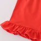 Apple print bow ruffle shorts set