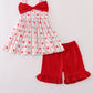 Red apple bow ruffle shorts set