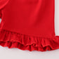 Red apple bow ruffle shorts set