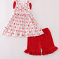 Red apple bow ruffle shorts set