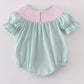 Blue bow pearl smocked bubble