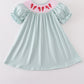 Blue bow pearl smocked dress