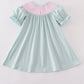 Blue bow pearl smocked dress