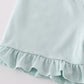 Blue bow pearl smocked ruffle shorts set