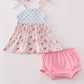 Pink floral print strap bloomer set