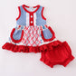 Blue bow print ruffle bloomer set
