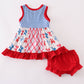 Blue bow print ruffle bloomer set