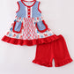 Blue bow print ruffle shorts set