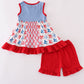 Blue bow print ruffle shorts set