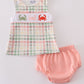 Crab embroidery plaid bloomer set