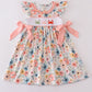 Floral crab embroidery bow ruffle dress