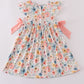 Floral crab embroidery bow ruffle dress