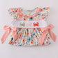 Floral crab embroidery bow ruffle dress