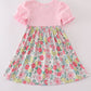 Pink floral embroidery dress