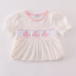 Pink whale embroidery smocked ruffle shorts set