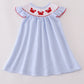 Blue seersucker crab embroidery smocked dress