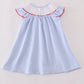 Blue seersucker crab embroidery smocked dress