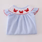 Blue seersucker crab embroidery smocked dress