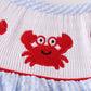 Blue seersucker crab embroidery smocked dress