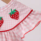 Pink strawberry embroidery gingham bubble