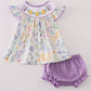 Purple floral embroidery smocked bloomer set