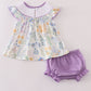 Purple floral embroidery smocked bloomer set