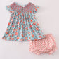 Blue floral smocked bloomer set