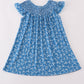 Blue floral print smocked dress