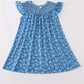 Blue floral print smocked dress