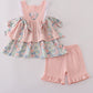 Pink floral character applique ruffle shorts set