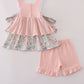 Pink floral character applique ruffle shorts set