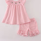 Pink floral smocked shorts set