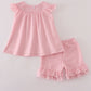 Pink floral smocked shorts set