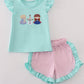 Blue character applique shorts set